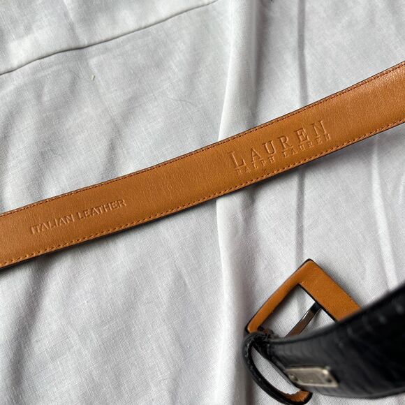 VTG Lauren Ralph Lauren Croc Embossed Leather Belt Quiet Luxury Preppy S main image 4